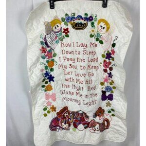 Vintage Embroidered Cross‎ Stitch Needle Point Child Prayer Blanket Quilt.